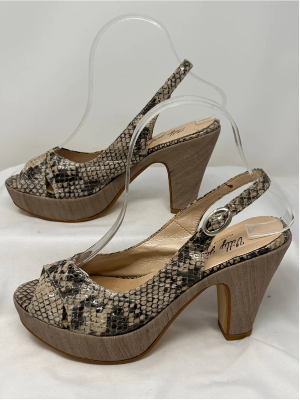 Vitty Girl Genuine Leather Snakeskin Platform Peep Toe Slingback Heels Size 37
